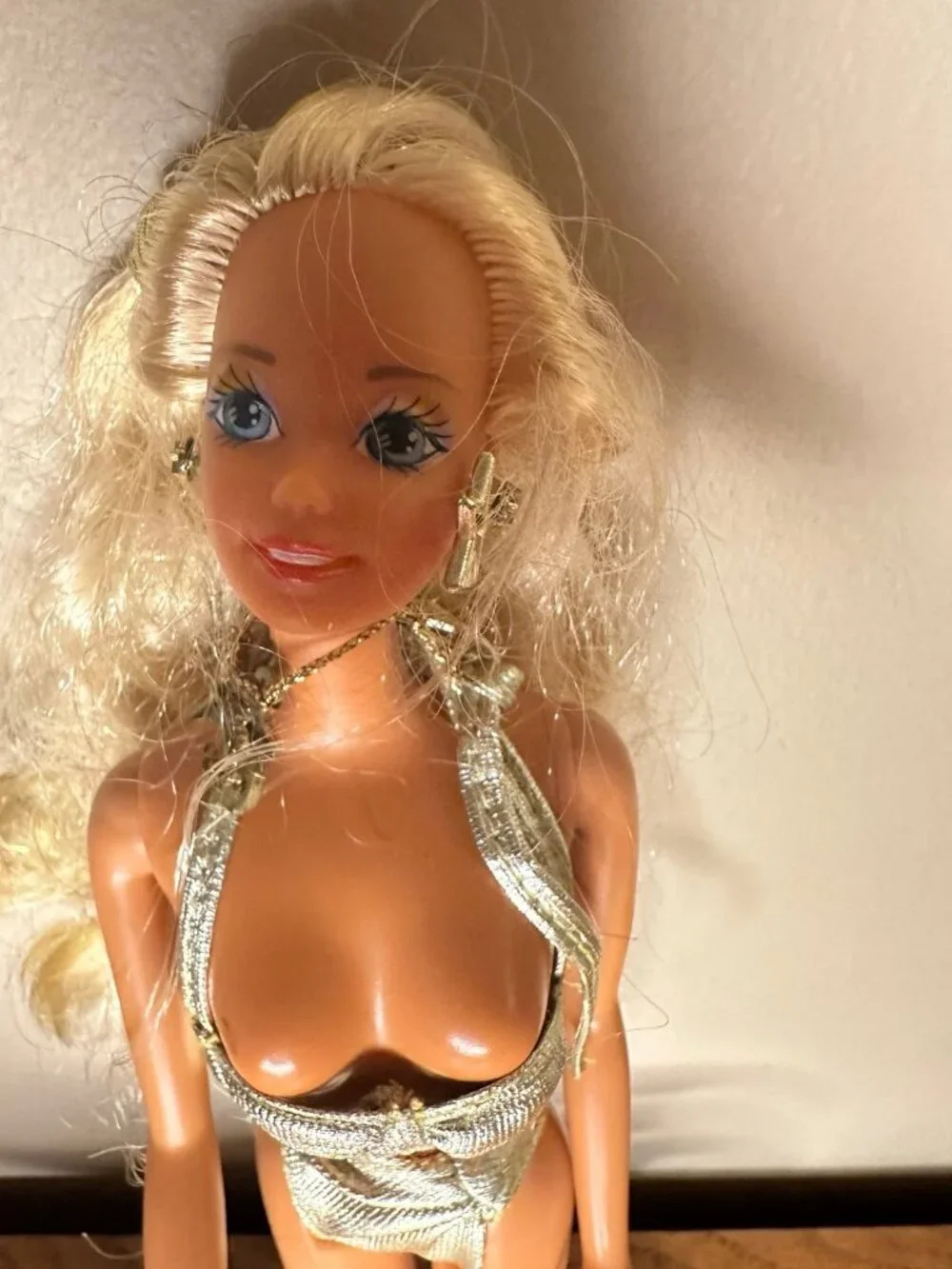 1991 Sun Sensation Barbie Doll Vintage Blonde Hair Gold Metallic bikini